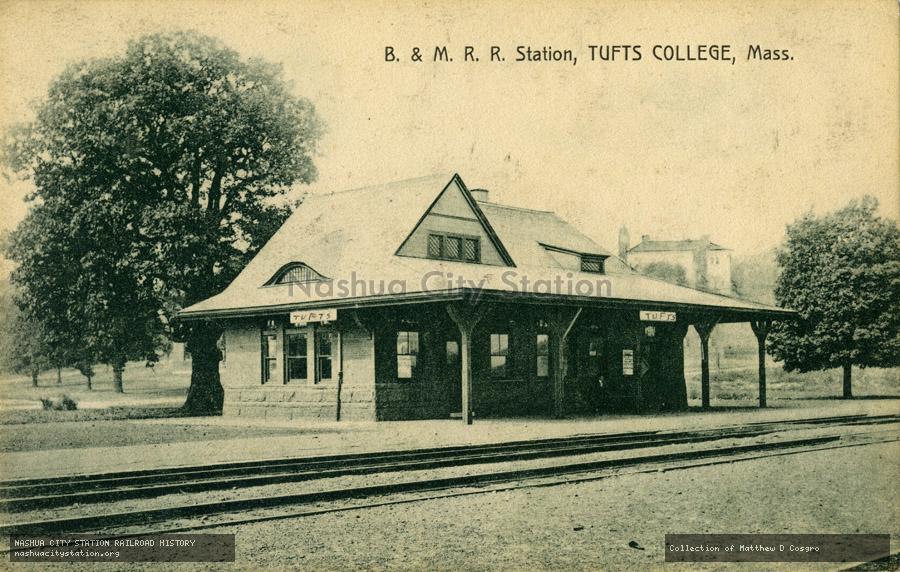Postcard: Boston & Maine Railroad Station, Tufts College, Massachusetts